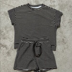 Amazon Black and White Striped Short Sleeve Tee and Shorts Set